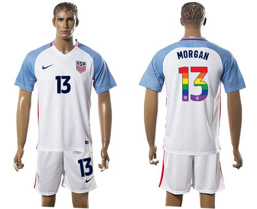 USA #13 Morgan White Rainbow Soccer Country Jersey
